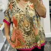 Leopard Print Oversized Top With Gold Glitter Thread Detail Top