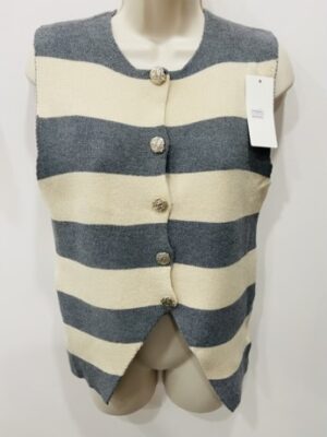 Knitted Gold Button Detail Stripe Waist Coat Top Various Colours