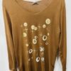 Brown Gold Trim Foil Circle Detail Lightweight Top