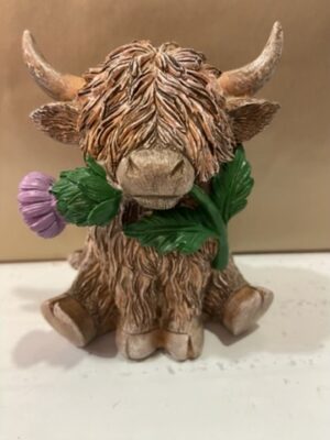 Highland Cow Holding A Thistle Ornament