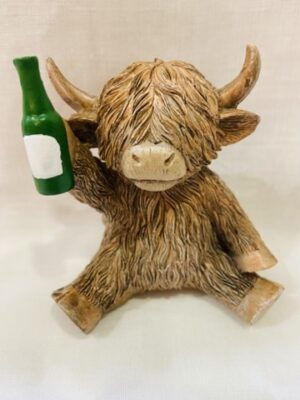 Highland Cow Holding A Beer Bottle