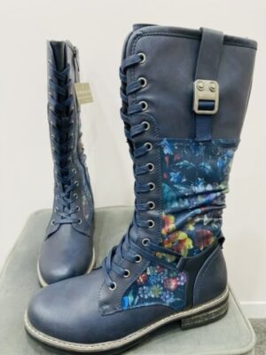Navy Floral High Leg Boots