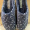 Navy Foil Heart Print Velour Mule Slippers