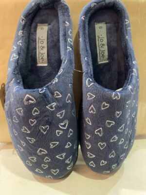 Navy Foil Heart Print Velour Mule Slippers