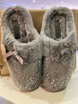 Grey Mini Foil Heart Print Mule Slippers