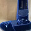 Navy Velour Floral Detail Full Slipper
