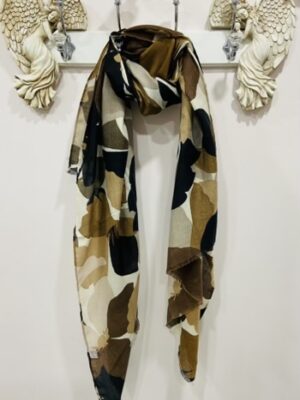 Brown Multi Floral Cotton Mix Scarf