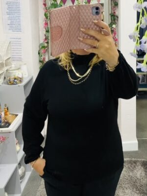 Ruffle Turtle Neck Plain Tops in Grey Dark Grey And Chocolate Brown