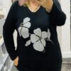Floral Sequin Embellished Floral Wool Mix Light Weight Top In Wine Or Black