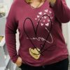 Wine Or Green Love Heart Shimmering Wool Mix Light Weight Top