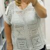 Grey Short Sleeve Crochet  Top