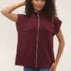 Oversized Wine Zip Detail Waist Coat Top