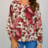 Wine Or Brown Floral Print Bubble Hem Blouse