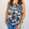 Blue Or Brown Leaf Print Bubble Hem Sleeveless Top