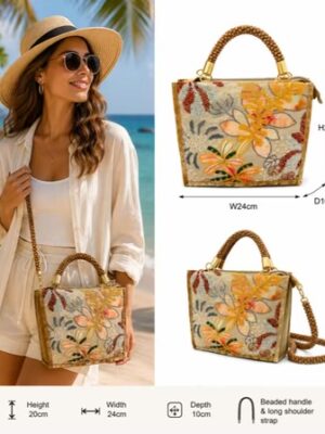 Grey, Black , Or Brown Sequin Floral Beaded Handle Detail Bag Various Designs