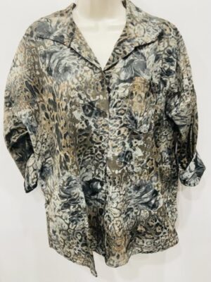 Grey Abstract Oversized Animal Print Cotton Shirt