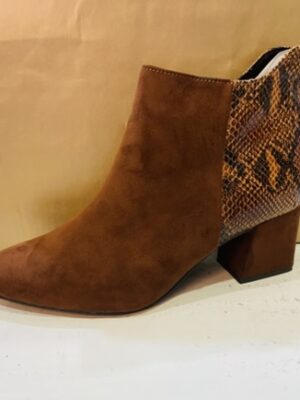 Brown Snake Skin Print Heeled Boots