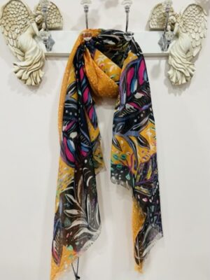 Orange/Black Leaf Print Scarf