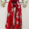 Red Or Maroon Silver Foil Leaf Print Scarf