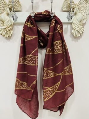 Wine, Black, Or Navy Gold Foil Leaf Print Scarf