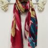 Wine Multi Leaf Print Cotton Mix Scarf