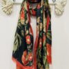 Black Or Beige Poppy Print Cotton Mix Scarf