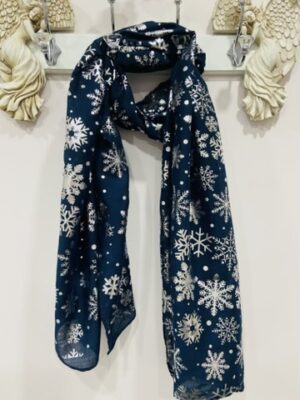Navy Or Black Silver Foil Snowflake Print Scarf