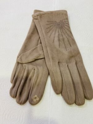 Brown Gloves With Sparkly Stud Detail