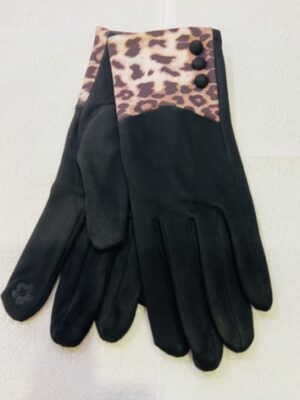 Black Leopard Print Cuff Gloves