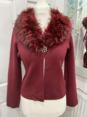 Wine, Grey, Or Black Faux Fur Collar Light Weight Cardigan/Jacket