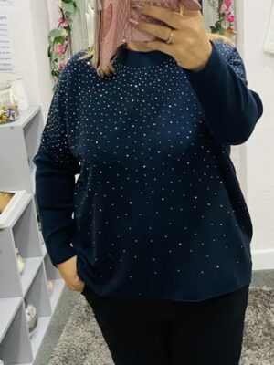 Navy, Wine, Grey Or Black Diamante Embellished Jumper