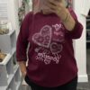 Wine, Black, And Khaki Floral Hearts Sequin Sparkle Top