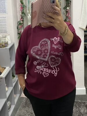 Wine, Black, And Khaki Floral Hearts Sequin Sparkle Top