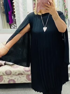 Chocolate Brown, Magenta, Or Black Pleated  Pleated Dress