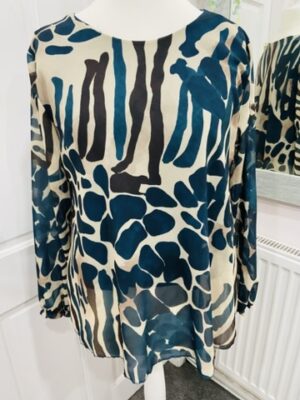 Teal Or Brown Animal Print Blouse