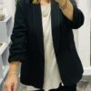Black Ruched Sleeve Lightweight Blazer Open Jacket