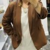 Brown Lightweight Ruched Sleeve Blazer Open Jacket