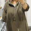 Black,  Or Brown Fringed Hooded Long Lightweight Jacket