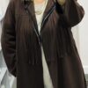 Black, Chocolate Brown, Or Brown Fringed Hooded Long Lightweight Jacket