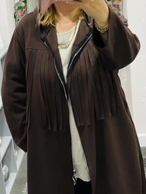 Black, Chocolate Brown, Or Brown Fringed Hooded Long Lightweight Jacket