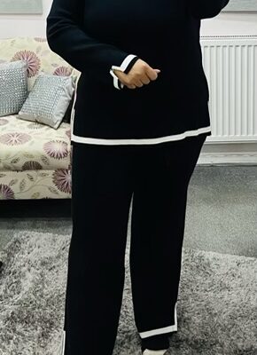Black With White Edging Knitted 2 Piece Set