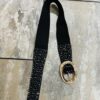 Black Diamante Embellished Elasticated Wide Belt With Large Gold Buckle Detail