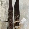 Black Or Brown Diamante Embellished Elasticated Wide Belt With Large Gold Buckle Detail