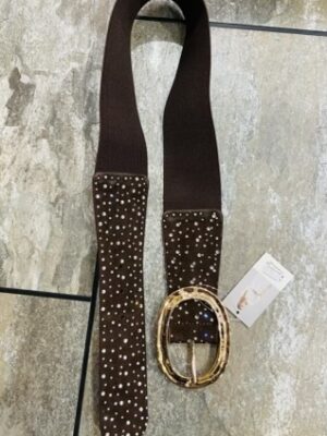 Black Or Brown Diamante Embellished Elasticated Wide Belt With Large Gold Buckle Detail