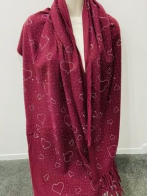 Black, White, Or Wine Heart Diamante Detail Cotton Mix Scarf