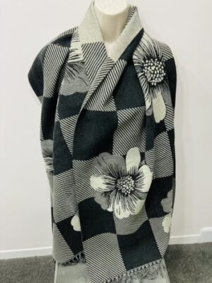 Black Floral Check Scarf