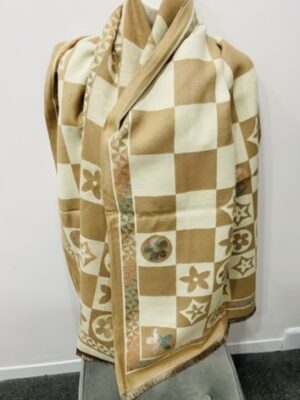 Designer Inspired Beige Check Cashmere Mix Scarf
