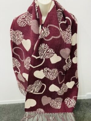 Black, Wine, Or Coffee Animal Heart Print Scarf