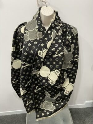 Black Or Brown Designer Inspired Rabbit Print Wool Mix Scarf