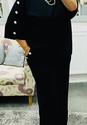 Black 2 Piece Pearl Button Detail Set